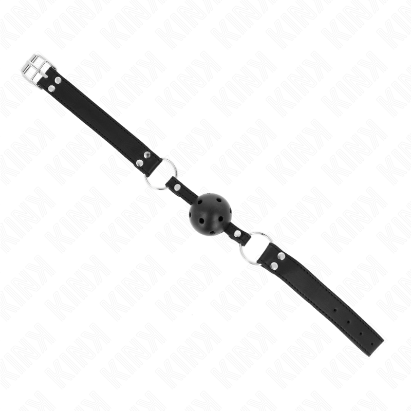 KINK - BOLA RESPIRÁVEL 4 CM MORDAÇA COM REBITE DUPLO MODELO 1 PRETO 62,5 x 2,5 CM AJUSTÁVEL 42-58 CM - Imagem 3