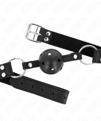 KINK - BOLA RESPIRÁVEL 4 CM MORDAÇA COM REBITE DUPLO MODELO 1 PRETO 62,5 x 2,5 CM AJUSTÁVEL 42-58 CM
