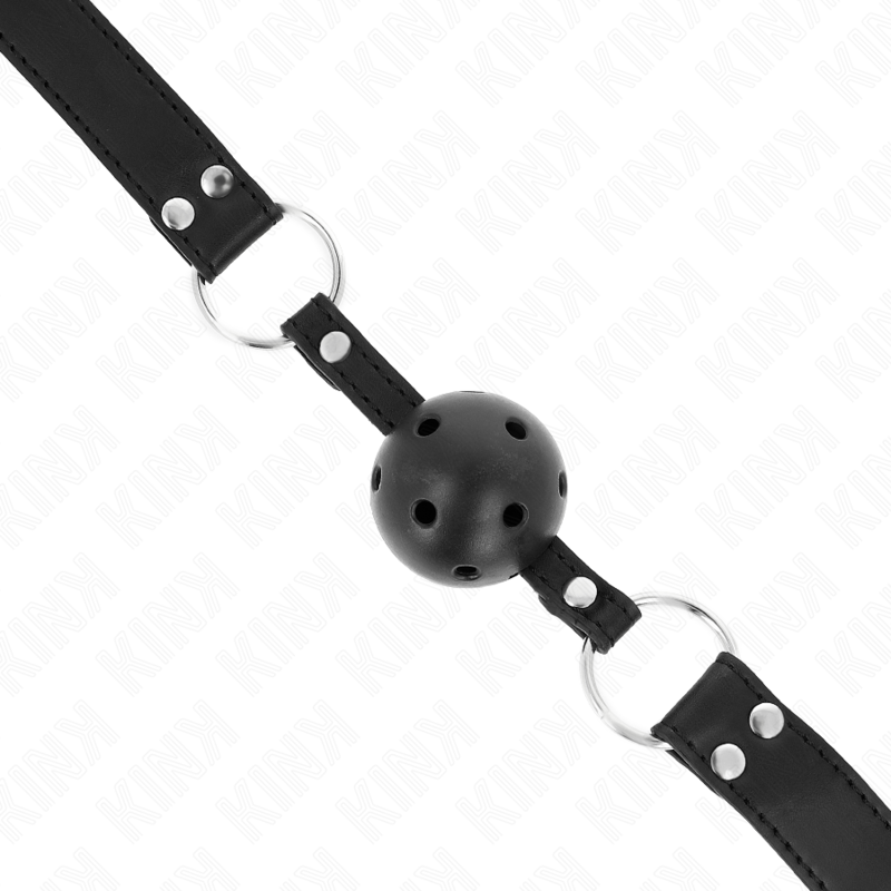 KINK - BOLA RESPIRÁVEL 4 CM MORDAÇA COM REBITE DUPLO MODELO 1 PRETO 62,5 x 2,5 CM AJUSTÁVEL 42-58 CM - Imagem 2