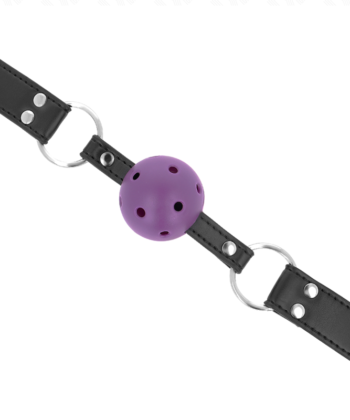 Visão alternativa de KINK - BOLA RESPIRÁVEL 4 CM MORDAÇA COM REBITE DUPLO ROXO 62,5 x 2,5 CM AJUSTÁVEL 42-58 CM
