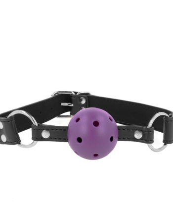 KINK - BOLA RESPIRÁVEL 4 CM MORDAÇA COM REBITE DUPLO ROXO 62,5 x 2,5 CM AJUSTÁVEL 42-58 CM