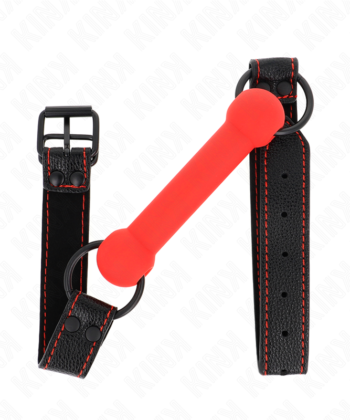 KINK - MORDAÇA DE OSSO COM ALÇA DE COURO VERMELHA AJUSTÁVEL 41-57 CM