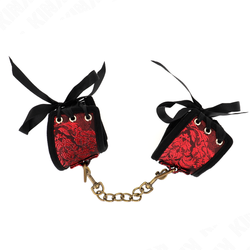 KINK - ALMOFADAS DE PULSO SCANDAL VERMELHO-PRETO DETALHES DE RENDA 24,5 CM X 6,5 CM - Imagem 3