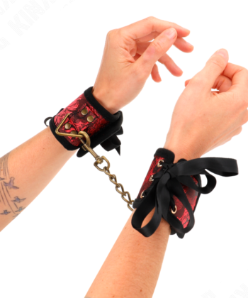 KINK - ALMOFADAS DE PULSO SCANDAL VERMELHO-PRETO DETALHES DE RENDA 24,5 CM X 6,5 CM