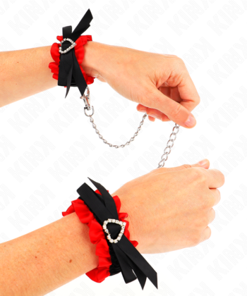 KINK - RETENÇÕES DE PUNHO ELÁSTICAS DE RENDA DETALHES DE CORAÇÃO VERMELHO AJUSTÁVEIS 22-35 CM
