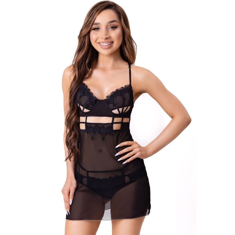 LIVCO CORSETTI FASHION - KROLINA LC 90734 CHEMISE + TANGA PRETA S/M
