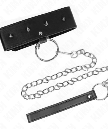 KINK - COLAR 65 CM COM TRELA COM PREGOS PRATA MODELO 2 AJUSTÁVEL 36-43 CM X 5 CM