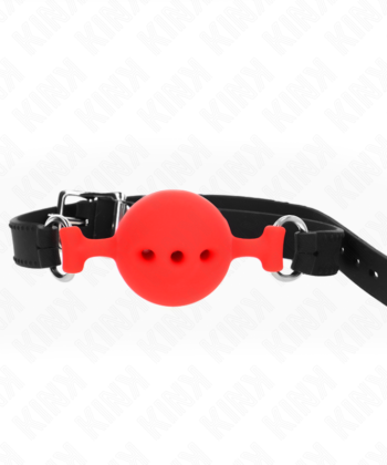 KINK - MORDAÇA COMPLETA DE SILICONE 55 x 2 CM COM BOLA DE 4,5 CM TAMANHO M VERMELHO AJUSTÁVEL 35-51 CM