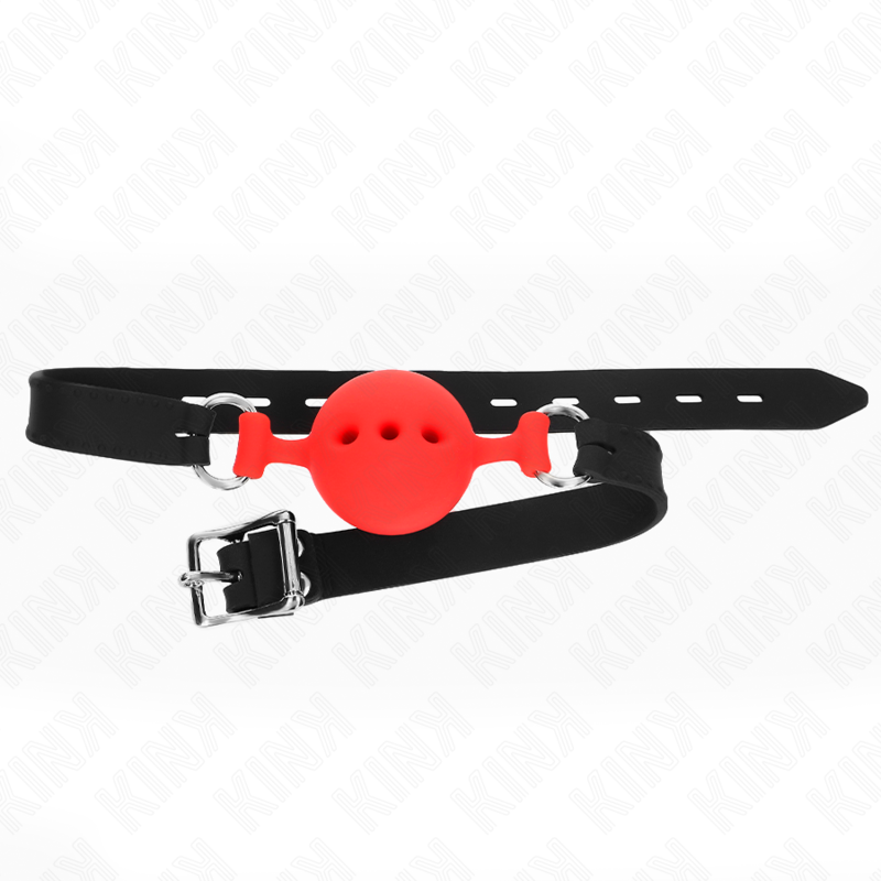 KINK - MORDAÇA COMPLETA DE SILICONE 55 x 2 CM COM BOLA DE 4,5 CM TAMANHO M VERMELHO AJUSTÁVEL 35-51 CM - Imagem 3