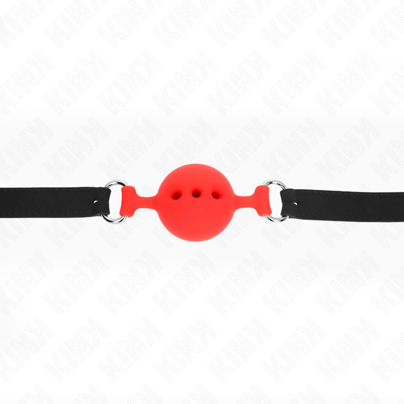 KINK - MORDAÇA COMPLETA DE SILICONE 55 x 2 CM COM BOLA DE 4,5 CM TAMANHO M VERMELHO AJUSTÁVEL 35-51 CM - Imagem 4