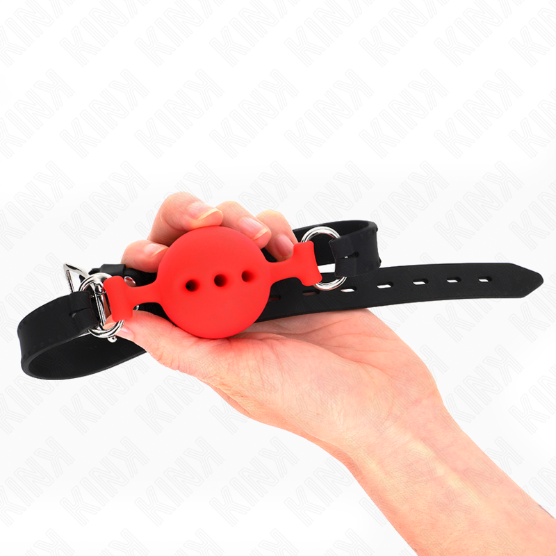 KINK - MORDAÇA COMPLETA DE SILICONE 55 x 2 CM COM BOLA DE 4,5 CM TAMANHO M VERMELHO AJUSTÁVEL 35-51 CM - Imagem 2