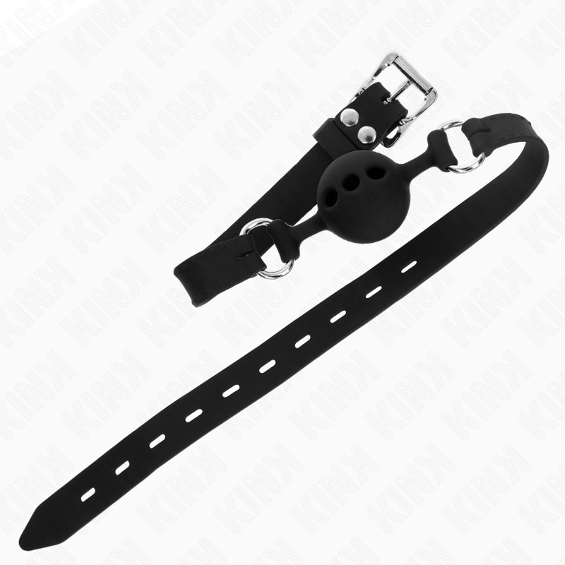 KINK - MORDAÇA COMPLETA DE SILICONE 55 x 2 CM COM BOLA DE 4 CM TAMANHO S PRETO AJUSTÁVEL 35-51 CM - Imagem 3