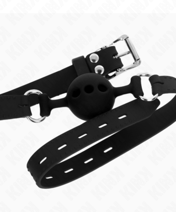 Visão alternativa de KINK - MORDAÇA COMPLETA DE SILICONE 55 x 2 CM COM BOLA DE 4 CM TAMANHO S PRETO AJUSTÁVEL 35-51 CM