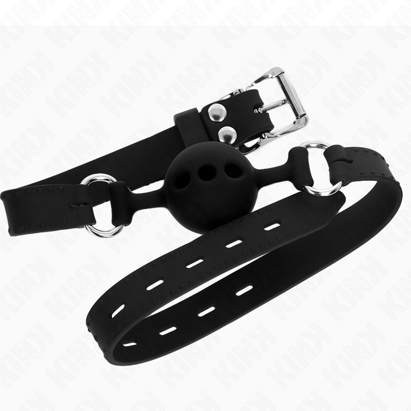 KINK - MORDAÇA COMPLETA DE SILICONE 55 x 2 CM COM BOLA DE 4 CM TAMANHO S PRETO AJUSTÁVEL 35-51 CM - Imagem 2