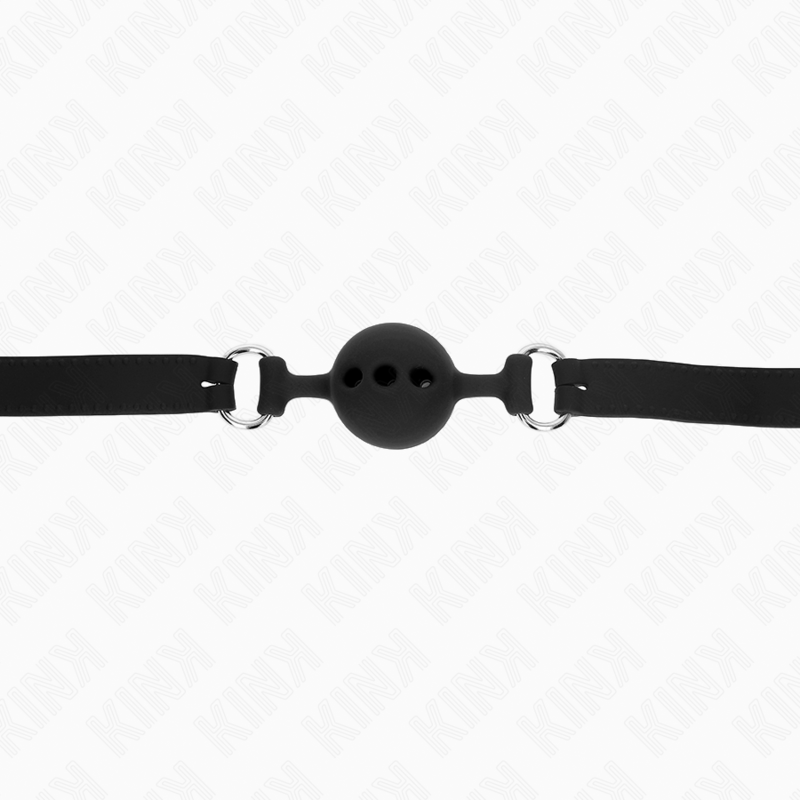 KINK - MORDAÇA COMPLETA DE SILICONE 55 x 2 CM COM BOLA DE 4 CM TAMANHO S PRETO AJUSTÁVEL 35-51 CM - Imagem 5