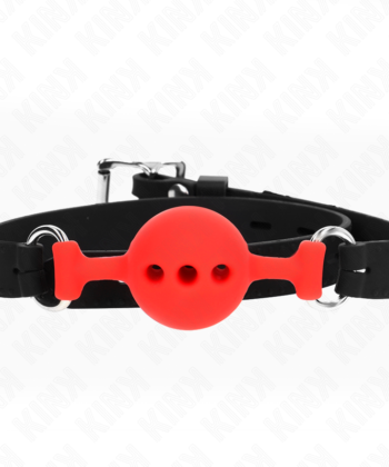 KINK - MORDAÇA COMPLETA DE SILICONE 55 x 2 CM COM BOLA DE 4 CM TAMANHO S VERMELHO AJUSTÁVEL 35-51 CM