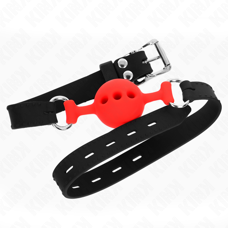 KINK - MORDAÇA COMPLETA DE SILICONE 55 x 2 CM COM BOLA DE 4 CM TAMANHO S VERMELHO AJUSTÁVEL 35-51 CM - Imagem 3
