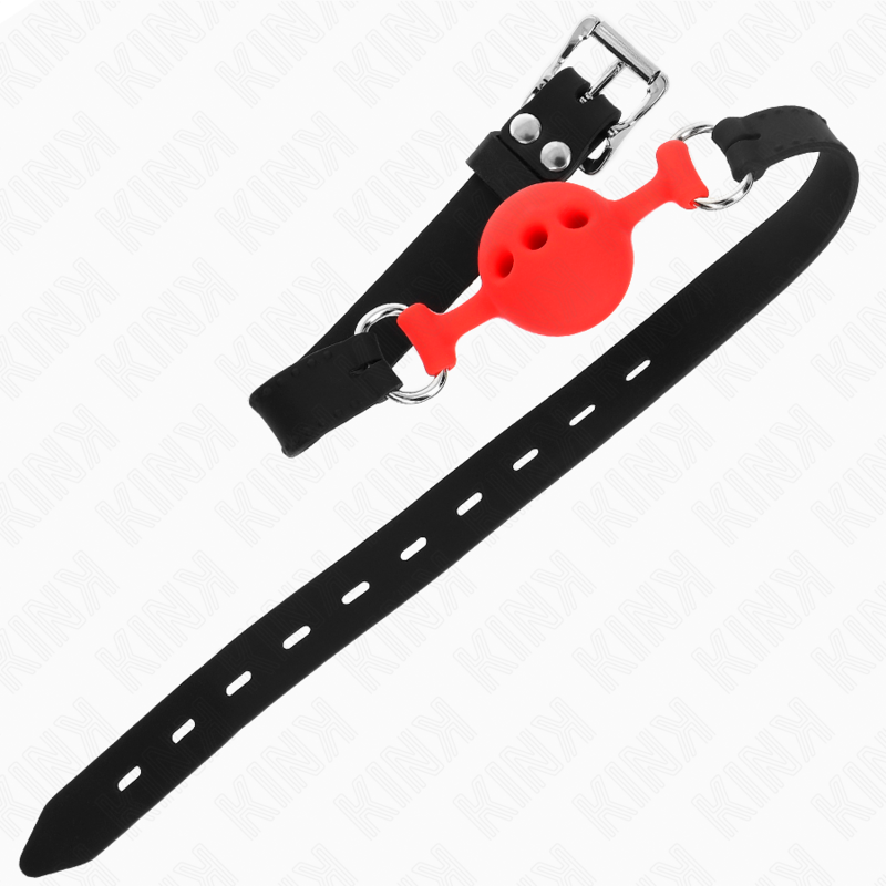 KINK - MORDAÇA COMPLETA DE SILICONE 55 x 2 CM COM BOLA DE 4 CM TAMANHO S VERMELHO AJUSTÁVEL 35-51 CM - Imagem 4