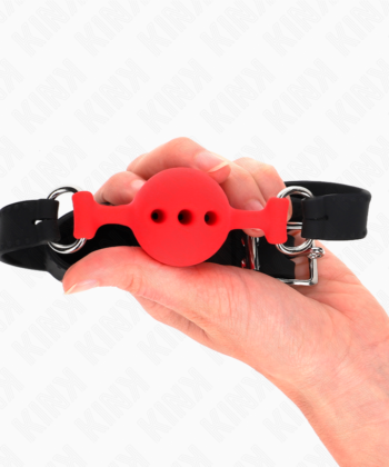 Visão alternativa de KINK - MORDAÇA COMPLETA DE SILICONE 55 x 2 CM COM BOLA DE 4 CM TAMANHO S VERMELHO AJUSTÁVEL 35-51 CM
