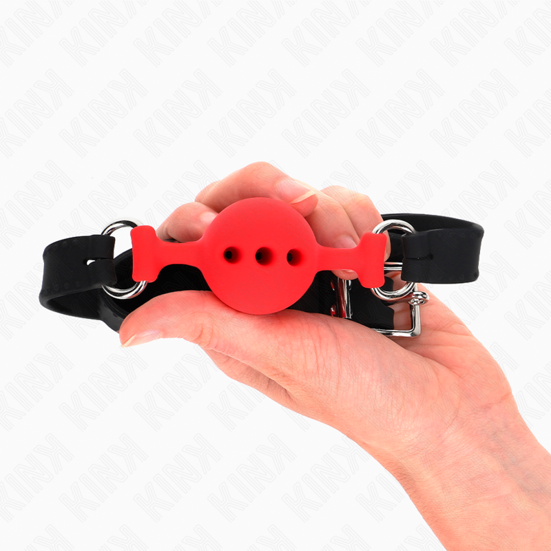 KINK - MORDAÇA COMPLETA DE SILICONE 55 x 2 CM COM BOLA DE 4 CM TAMANHO S VERMELHO AJUSTÁVEL 35-51 CM - Imagem 2