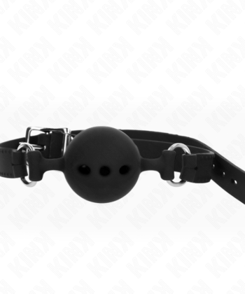 KINK - MORDAÇA COMPLETA DE SILICONE 55 x 2 CM COM BOLA DE 5 CM TAMANHO L PRETO AJUSTÁVEL 35-51 CM