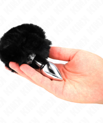 KINK - PLUG AÇO INOXIDÁVEL 7 x 3 CM COM CAUDA DE COELHO PRETA PELE FALSA 8 CM