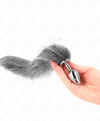 KINK - PLUG ANAL TAMANHO S 7 X 3 CM COM CAUDA SINTÉTICA 40 CM CINZA