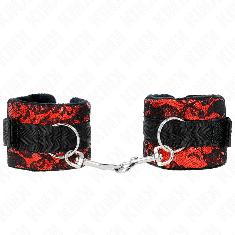 KINK - PUNHOS DE RENDA DE VELUDO CURTO E BIND DE NYLON VERMELHO / PRETO 23 X 6,5 CM - Imagem 2