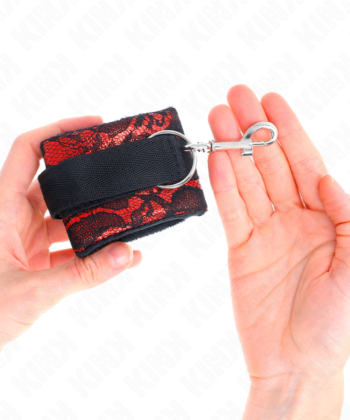 KINK - PUNHOS DE RENDA DE VELUDO CURTO E BIND DE NYLON VERMELHO / PRETO 23 X 6,5 CM - Imagem 4