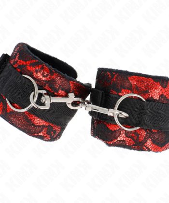 KINK - PUNHOS DE RENDA DE VELUDO CURTO E BIND DE NYLON VERMELHO / PRETO 23 X 6,5 CM - Imagem 3