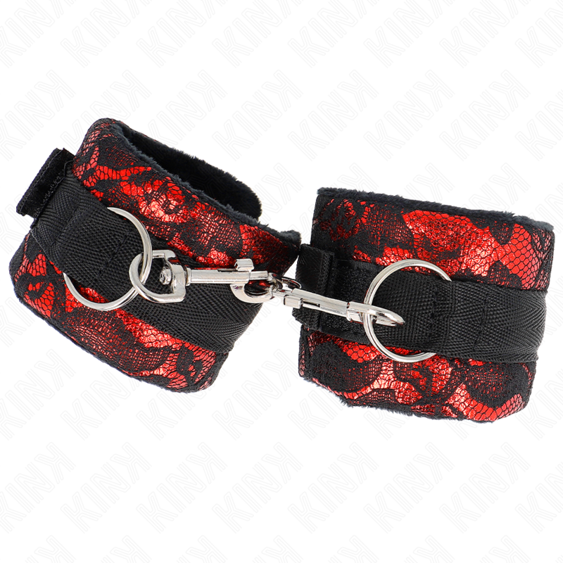 KINK - PUNHOS DE RENDA DE VELUDO CURTO E BIND DE NYLON VERMELHO / PRETO 23 X 6,5 CM - Imagem 3