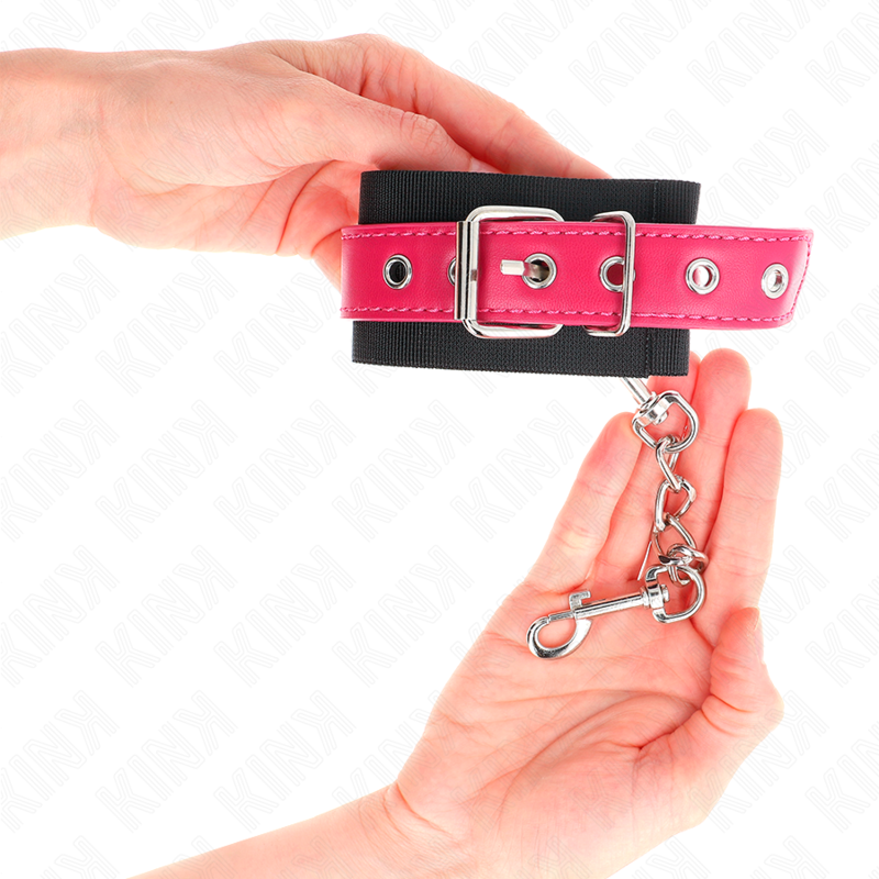 KINK - PUNHOS DE NYLON PRETO COM CINTO DE COURO RASPBERRY ROSE AJUSTÁVEL 19-29 CM X 5,1 CM - Image 4