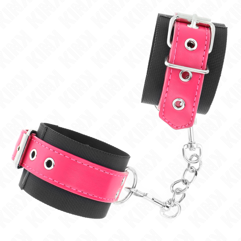 KINK - PUNHOS DE NYLON PRETO COM CINTO DE COURO RASPBERRY ROSE AJUSTÁVEL 19-29 CM X 5,1 CM - Image 3