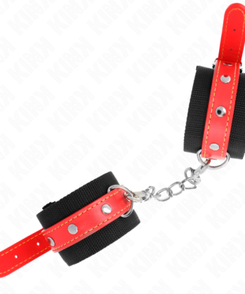 Visão alternativa de KINK - PUNHOS DE NYLON PRETO COM COURO VERMELHO AJUSTÁVEIS 19-24 CM X 5,5 CM