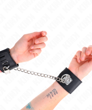 KINK - PUNHOS FIXOS COM CORRENTE 30 CM E FECHAMENTO DE CADEADO PRETO AJUSTÁVEIS 16-23 CM X 5,5 CM