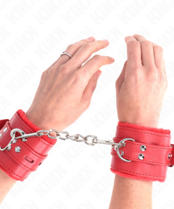 KINK - PULSO FORRO DE PELE COM FUROS QUADRADOS VERMELHO E CINTO VERMELHO AJUSTÁVEL 17-29 CM X 6 CM