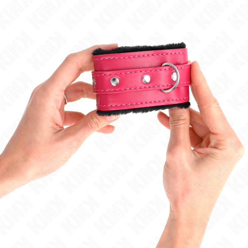 KINK - PULSO PREMIUM FORRO DE PELE PRETO COM CINTO RASPBERRY ROSE AJUSTÁVEL 17-29 CM X 6 CM - Imagem 4