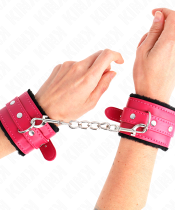 KINK - PULSO PREMIUM FORRO DE PELE PRETO COM CINTO RASPBERRY ROSE AJUSTÁVEL 17-29 CM X 6 CM