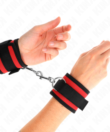 KINK - RETENÇÕES DE PULSO NYLON BIND HOOK&LOOP VERMELHO-PRETO MODELO 2 AJUSTÁVEL 18-35 CM X 6 CM