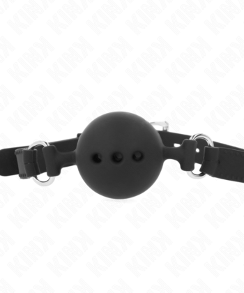 KINK - MORDAÇA COMPLETA DE SILICONE 55 x 2 CM COM BOLA DE 4,5 CM TAMANHO M PRETO AJUSTÁVEL 35-51 CM