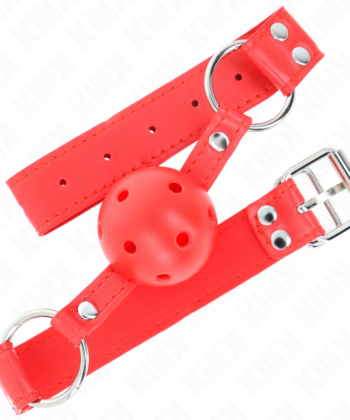 Visão alternativa de KINK - MORDAÇA DE BOLA DURA OCA VERMELHA COMPLETA 62 x 2 CM