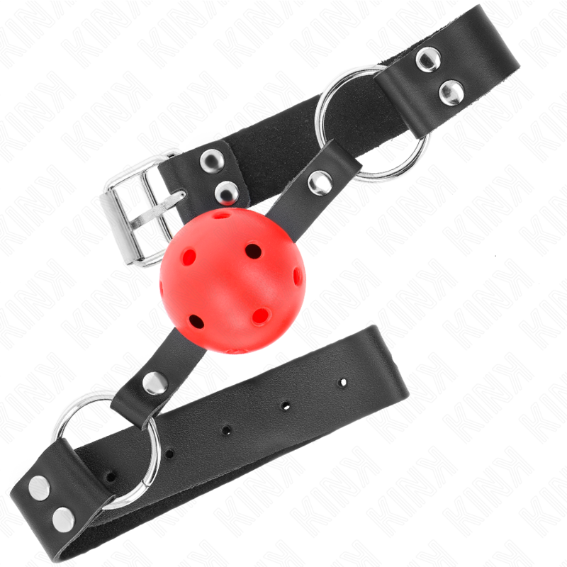 KINK - BOLA RESPIRÁVEL 4 CM MORDAÇA COM REBITE DUPLO VERMELHO 62,5 x 2,5 CM AJUSTÁVEL 42-58 CM - Imagem 3
