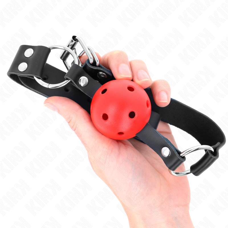 KINK - BOLA RESPIRÁVEL 4 CM MORDAÇA COM REBITE DUPLO VERMELHO 62,5 x 2,5 CM AJUSTÁVEL 42-58 CM - Imagem 2