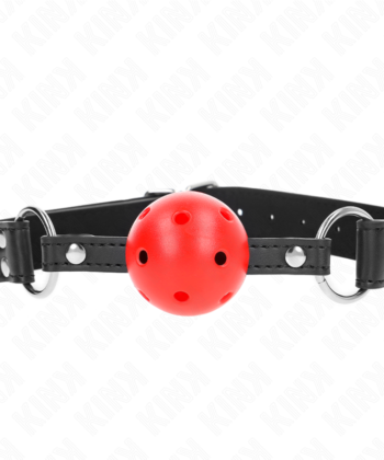 KINK - BOLA RESPIRÁVEL MORDAÇA DE 4 CM COM REBITE DUPLO COURO 62,5 x 2,5 CM AJUSTÁVEL 42-58 CM