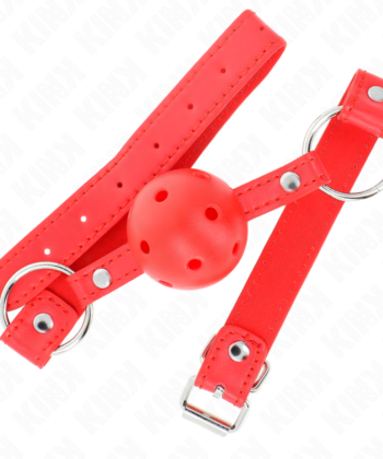 Visão alternativa de KINK - BOLA RESPIRÁVEL 4 CM MORDAÇA COM REBITE DUPLO MODELO 1 VERMELHO 62,5 x 2,5 CM AJUSTÁVEL 42-58 CM