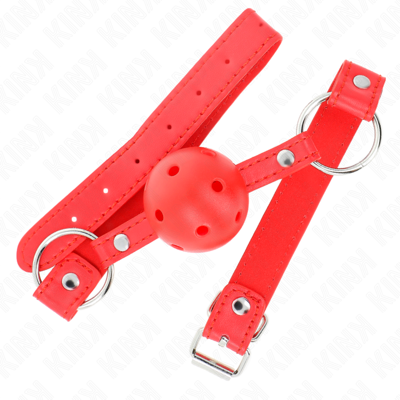 KINK - BOLA RESPIRÁVEL 4 CM MORDAÇA COM REBITE DUPLO MODELO 1 VERMELHO 62,5 x 2,5 CM AJUSTÁVEL 42-58 CM - Imagem 2