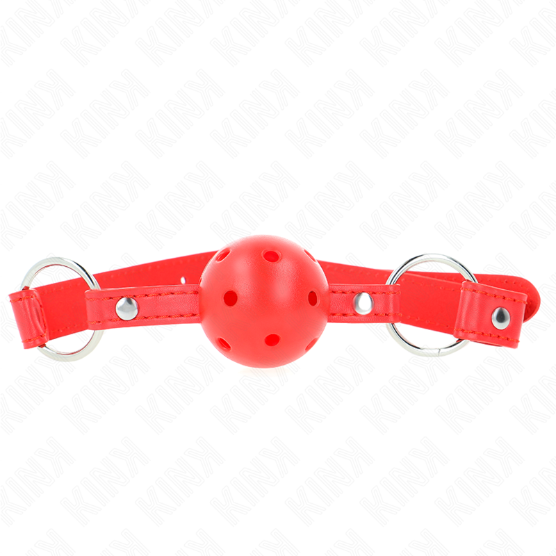 KINK - BOLA RESPIRÁVEL 4 CM MORDAÇA COM REBITE DUPLO MODELO 1 VERMELHO 62,5 x 2,5 CM AJUSTÁVEL 42-58 CM - Imagem 3