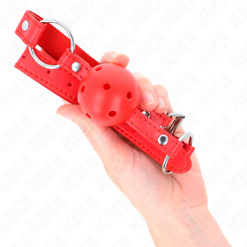 KINK - BOLA RESPIRÁVEL 4 CM MORDAÇA COM REBITE DUPLO MODELO 1 VERMELHO 62,5 x 2,5 CM AJUSTÁVEL 42-58 CM - Imagem 4