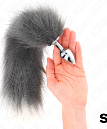 KINK - PLUG ANAL TAMANHO S 7 X 3 CM COM CAUDA SINTÉTICA 40 CM CINZENTO E BRANCO