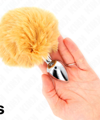 KINK - PLUG AÇO INOXIDÁVEL 7 x 3 CM COM CAUDA DE COELHO BEGE PELE 8 CM